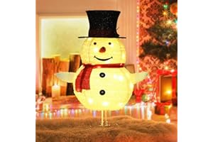 WYBENZ Lighted Snowman Christmas Decorations, Collapsible Snowman Lights Indoor and Outdoor Pre-lit Light Up Snowman Lights White Built-in 40 LED Lights for Xmas Decorations (Snowman Collapsible Light-2)