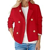 Fisoew Womens Cropped Blazers Business Casual Loose Fit Suits Double Breasted Open Front Cotton Blazer Jacket