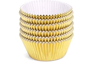 100Pcs Foil Metallic Cupcake Liners Baking Muffin Paper Cups Cases for Weddings, Birthdays, Festival, Dessert Party (Gold)