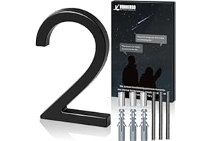 VONDERSO 6 Inch Floating House Numbers and Letters for Outside,Black Metal Modern Outdoor Address Sign for Yard Street and Mailbox, Zinc Alloy Solid Address Numbers and Letters,number 2