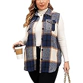 ZOMVA Plus Size 1X-5X Women's Flannel Plaid Long Vest Button Down Sleeveless Jacket Shacket Coat Casual Fall Fashion Outfits