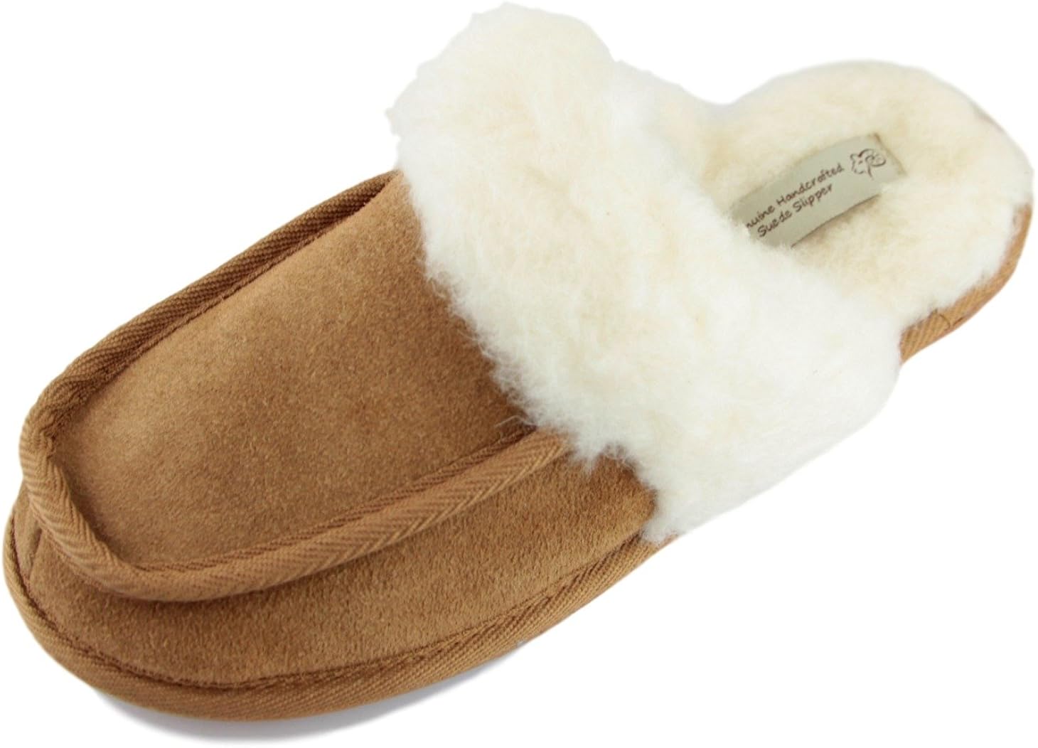 Sheepskin World Ladies Slip On British Lambswool Slipper Mule Fur Lined Chestnut Brown Amazon