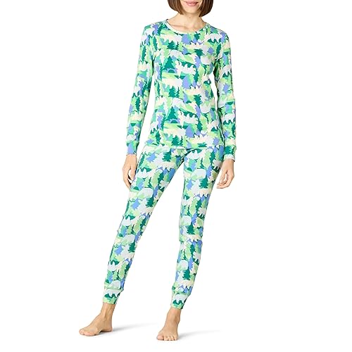 Amazon Essentials Women's Snug-Fit Cotton Sleepwear Pajama Set (Available in Plus Size), Holiday Bear, X-Large