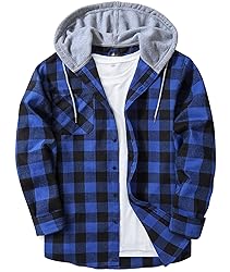 ZITY Men's Flannel Hoodie Shirts Casual Button Down