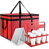Cooler Insulated Food Delivery Bag & Drink Carrier with Hard Bottom, XXX-Large Grocery Catering Travel Thermal Frozen Carrier, Pizza Bags for Commercial Delivery, Cold Warmer Accessories