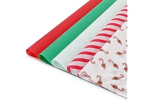 LOADSFUN Christmas Tissue Paper Bulk, 120 Sheets Tissue Paper for Gift Bags Assorted Design Gift Christmas Wrapping Paper, Red Green White Tissue Paper for Xmas Holiday Crafts (Christmas Candy Canes)