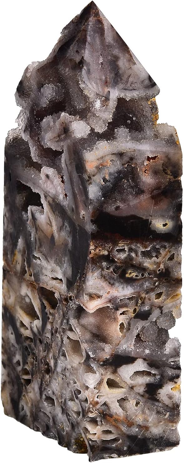 Hardscaping Materials - AMOYSTONE Natural Sphalerite 4 Faceted Crystal Obelisk Wand Tower Small 1-1.3 LBS, Irregular Texture Square Pillar, Decor, Collection