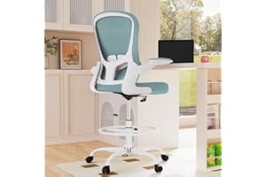 SILYBON Drafting Chair, Tall Office Chair with Flip-up Armrests Executive Ergonomic Computer Standing Desk Chair, Office Drafting Chair with Lumbar Support and Adjustable Footrest Ring