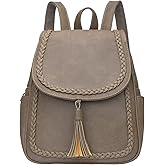 KKXIU Fashion Small Synthetic Leather Backpack Purse For Women and Ladies with Tassel (Khaki)