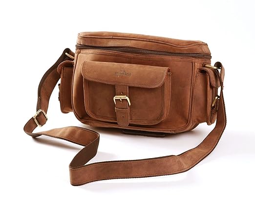 Leaderachi Hunter Leather Crossbody DSLR Camera Messenger Bag ( Muskat)
