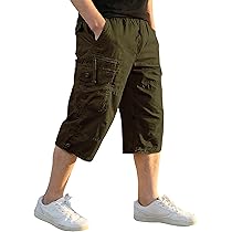 EKLENTSON Cargo Shorts for Men with 7 Pockets Below Knee Capri