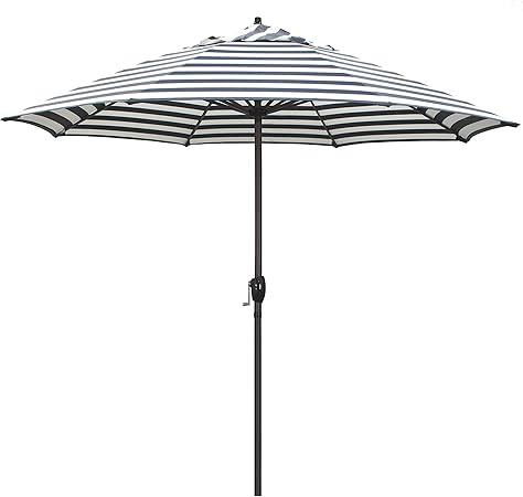 Amazon Com California Umbrella Ata908117 F96 Casa Series Market Crank Lift Auto Tilt Bronze Pole Patio Umbrella 9 Rd Navy White Stripe Garden Outdoor