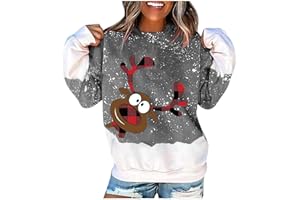 Afelkas Sweatshirt for Womens Cute Elk Print Loose Top Christmas Casual Plus Size Sweater O Neck Long Sleeve Pullover