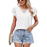 Famulily Womens Summer Tops Casual V Neck Criss Cross T Shirt Cute Ruffle Short Sleeve Basic Western Shirts
