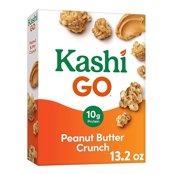 KASHI GO COLD BREAKFAST CEREAL, VEGAN PROTEIN, FIBER CEREAL, PEANUT BUTTER CRUNCH, 13.2OZ BOX (1 BOX)