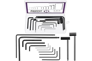 Swpeet 13Pcs Guitar Allen Wrench Set, Including 9Pcs Allen Wrench, 7mm & 8mm Truss Rod Hex Box Wrenches and 4mm & 5mm Ball En