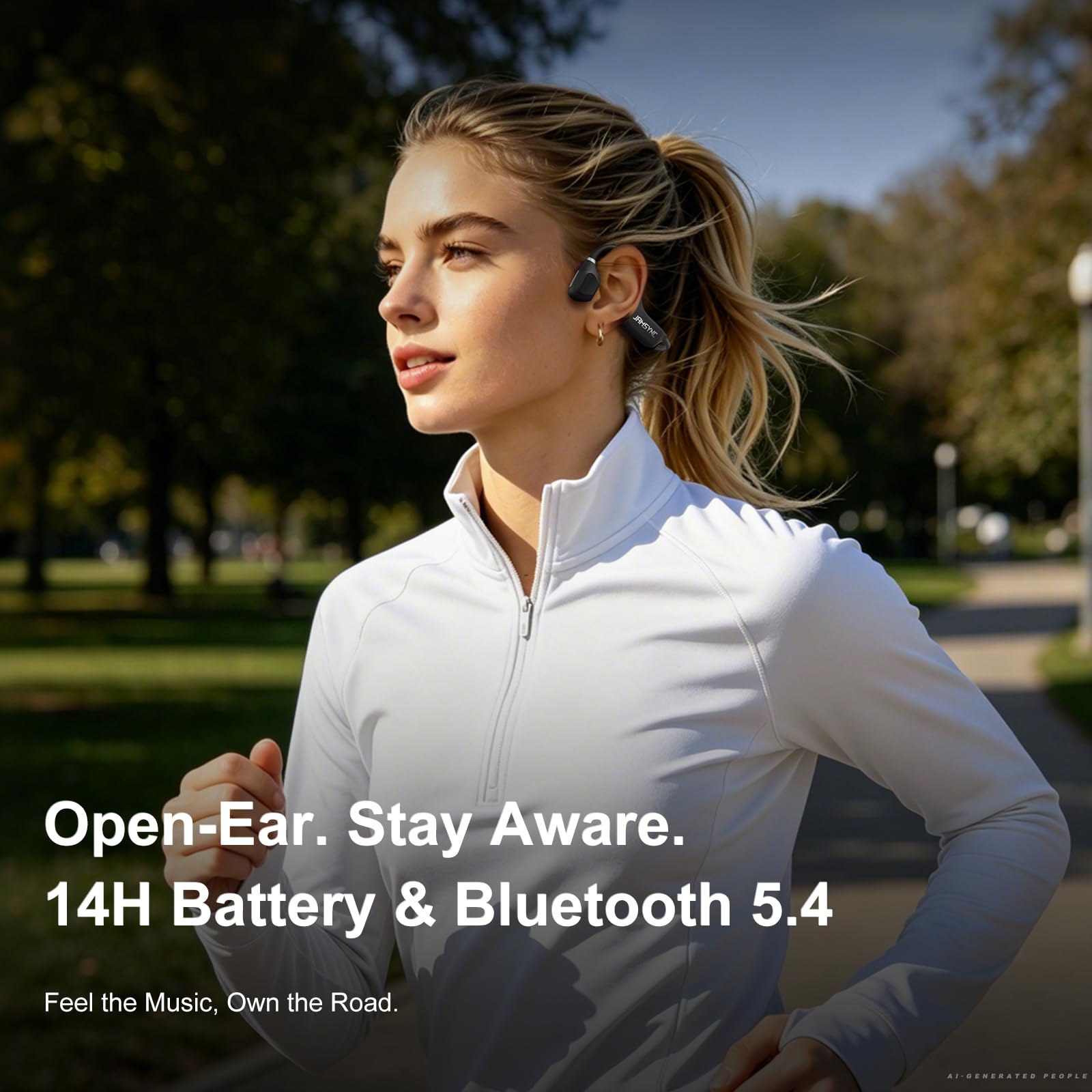 Condition photo showing New/Like New for jamsync open ear headphones, bluetooth 5.4 running headphones, 22g ultra lightweight, 14h battery &