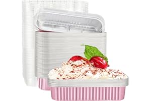 EUSOAR Cupcake Liners with Lids, 50pcs 6.8oz 6.5"x2.5"x1.2" Aluminum Disposable Loaf Pan with Lids, Mini Tin Foil Baking Cups