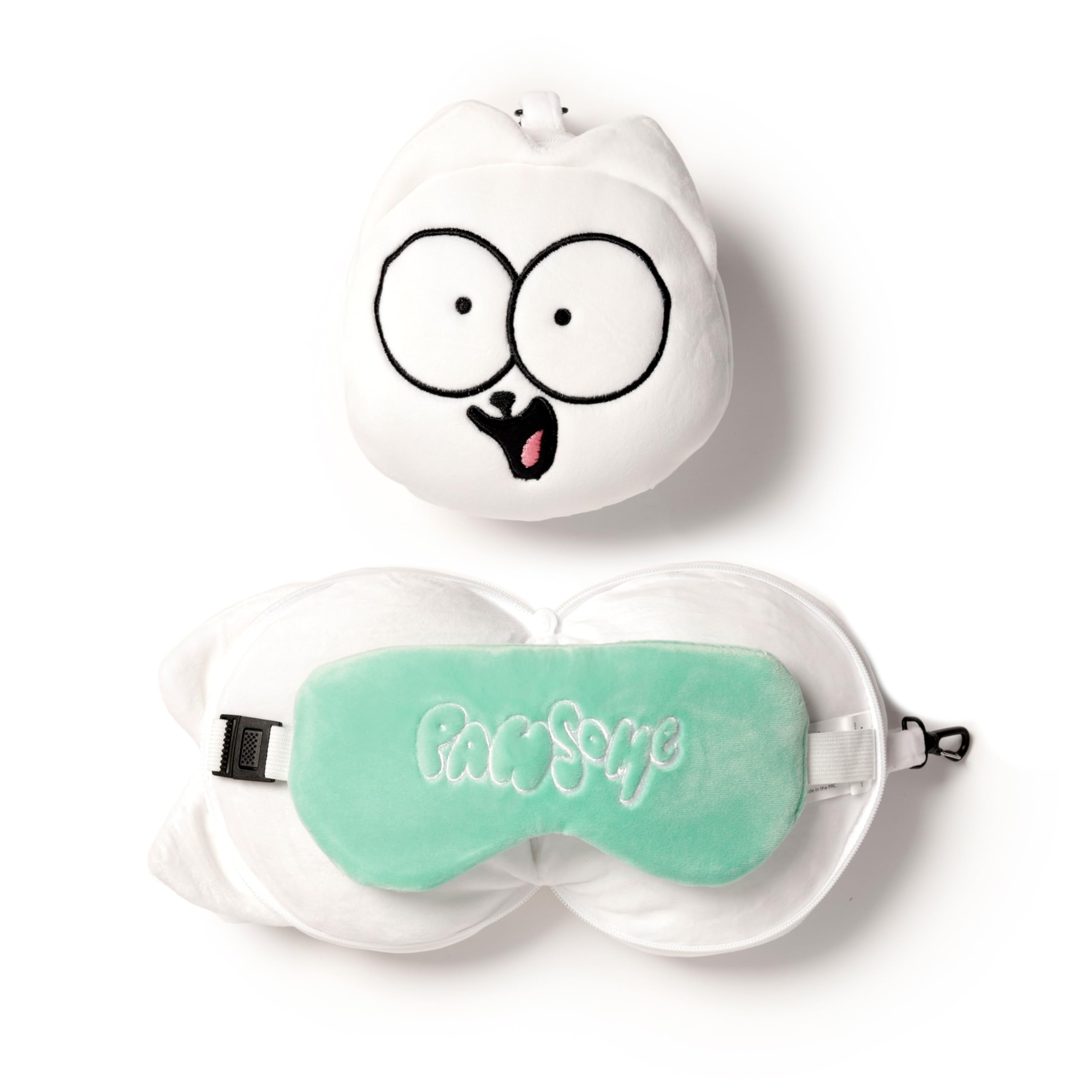 Puckator Relaxeazzz Simon's Cat Round Plush Travel Pillow & Eye Mask - Sleep Eye Mask Masks - Kids Travel Accessories For Sleeping Airplane - Flight Plane Neck Pillow Pillows