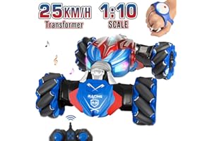 NQD Remote Control Car ,1:10 Scale Rc Stunt Car, 4wd Transform 25 Km/h Watch Gesture Sensor Car, Double Sided Rotating All Terrains Drift Vehicle with Lights Music