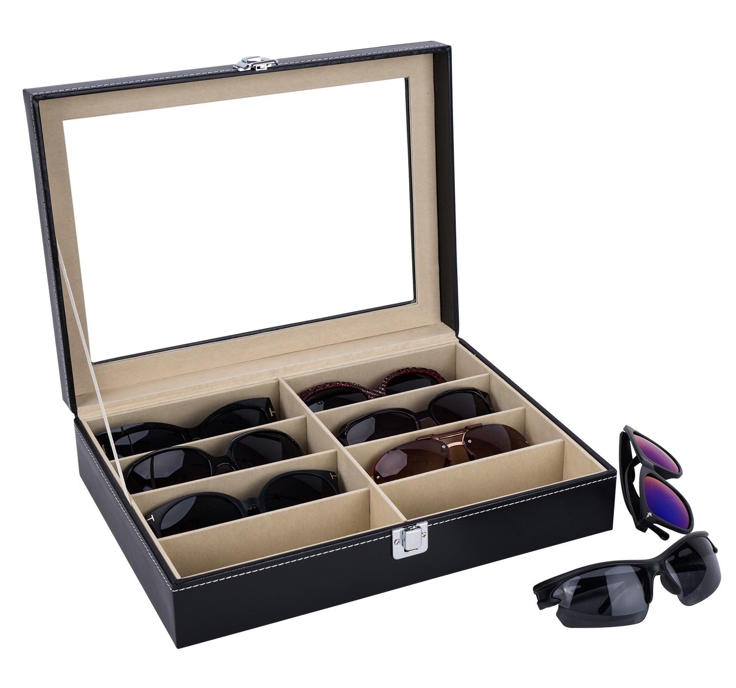 AUTOARK Leather 8 Piece Eyeglasses Storage and Sunglass Glasses Display Case Organizer,Black,AWU-025