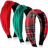 Maysing 3 Pcs Christmas Headbands for Women Velvet Red Green Knotted Headbands Christmas Buffalo Plaid Headband No Slip Turban Wide Hairband for Holiday Party Head Bands Hair Accessories Gifts