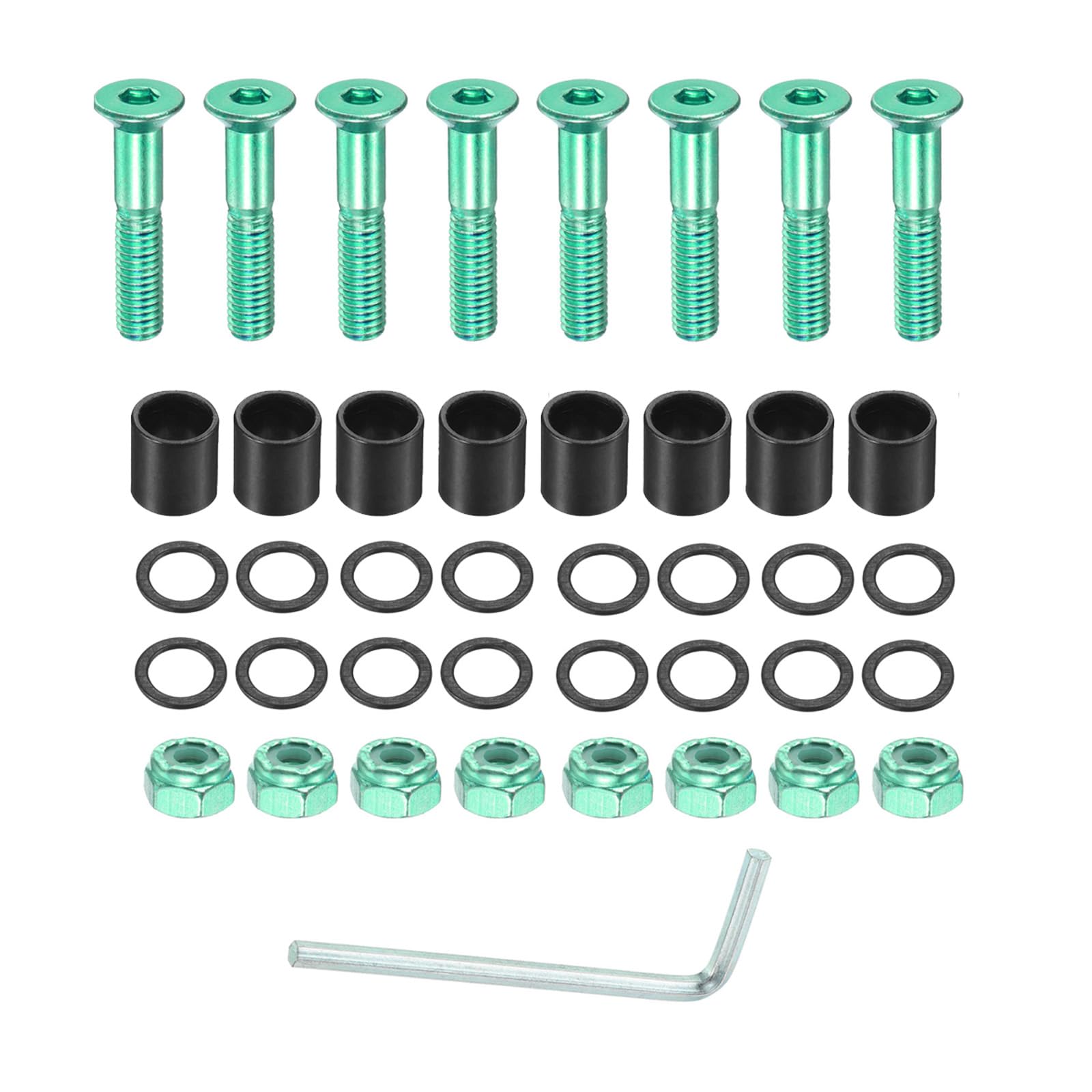 YOKIVE Skateboard Tool Kits, Deck Mounting Screws Axle Nuts Spacers L Spanner, Great for Skateboard Hardware Replace (Green Black)