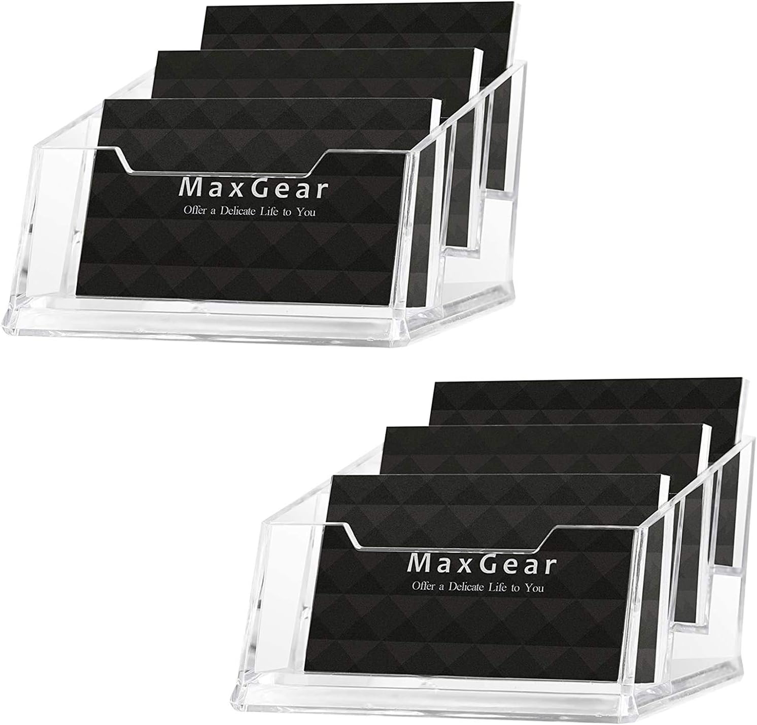 Bundle Set MaxGear Acrylic Business Card Holder 4 Pocket 2 Pack, Plastic Business