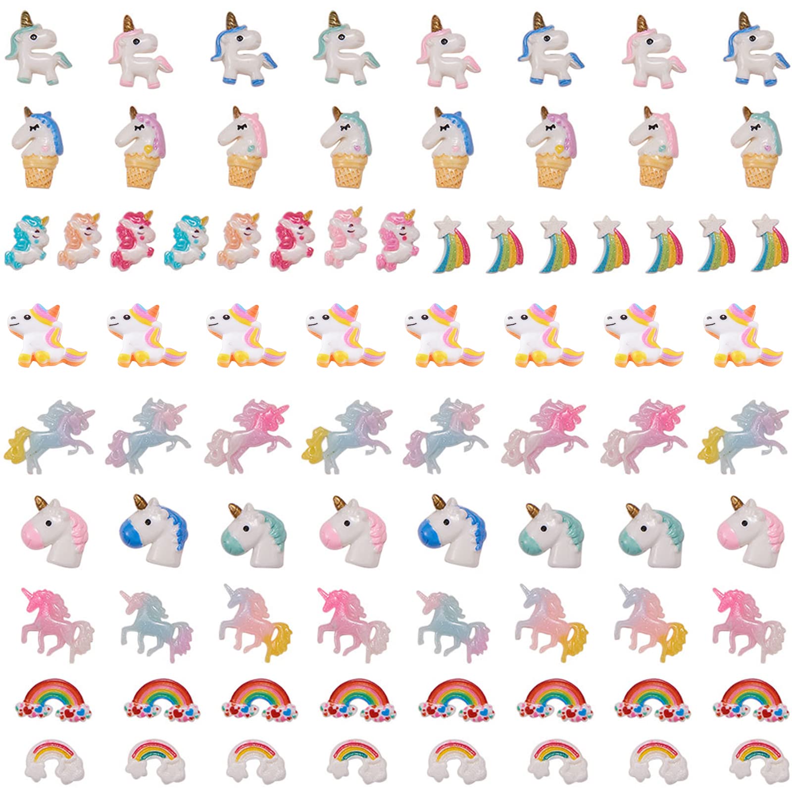 SUNNYCLUE 80PCS 10 Styles Unicorn Rainbow Theme Resin Flatback Cabochons Slime Beads Charms for DIY Phone Decor Scrapbooks Embellishments Hair Costume Accessories Ornaments