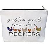 AIS JFF Funny Chicken Farmer Lover Makeup Bag Chicken Animals Travel Cosmetic Bag for Women Teen Sister Friend Bff Lovers Daughter Just A Girl Who Loves Peckers