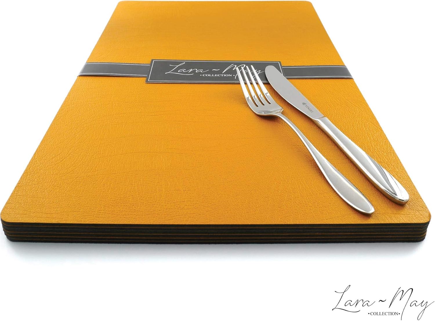 Set of 6 Large Mustard Yellow Recycled Leather Placemats (42cm x 26.5cm). Made in The UK by Lara-May - Image 5