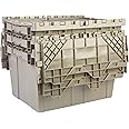 Hudson Exchange 21.9 x 15.2 x 12.8” (3 Pack) Storage Tote Distribution Container with Hinged Attached Lid, Gray/Brown