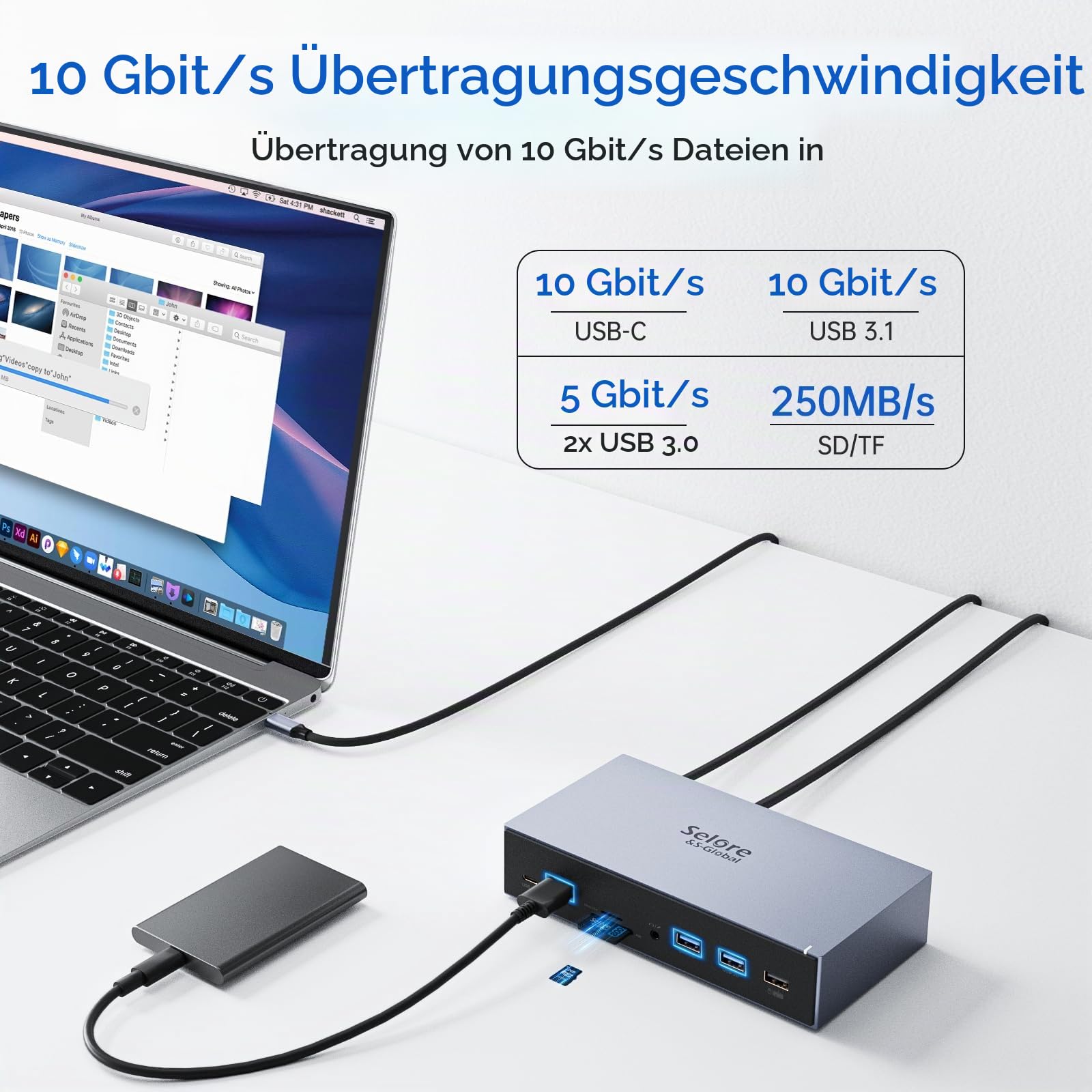 Displaylink Dock USB C Docking Station 3 HDMI 2 DP Universal Dockingstation 120W Netzteil kompatibel mit MacBook M1/M2,USB3.1 10G Adapter Triple Monitor Dual DisplayPort RJ45 für HP Dell, usw 5