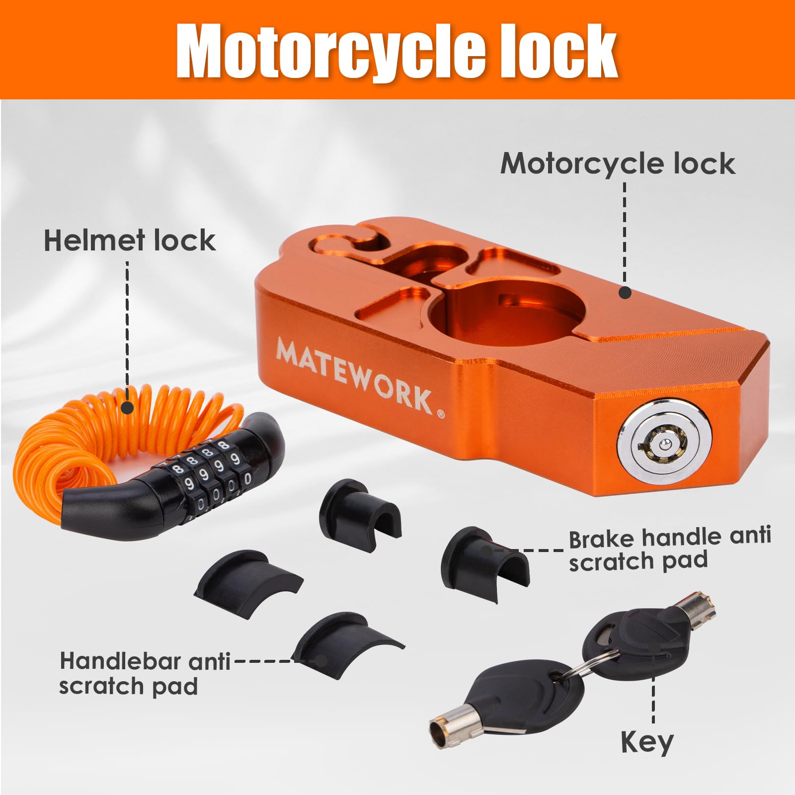 Motorcycle Lock Anti Theft Heavy Duty, Motorcycle Handlebar & Brake Lock with Helmet Lock, Bike Lock, Universal for All Bike Motorcycle Orange