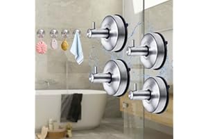 AOSION 4PCS SUS 304 Stainless Steel Suction Cup Hooks Shower Hook Suction Hangers,Removable for Bathroom,Kitchen,Towel,Brushed Finished, Silver (Style A)