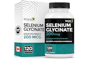 RENEW ACTIVES Selenium Glycinate 200MCG Selenium per Serving – Supports Thyroid & Immune Health for Men & Women – Source of A