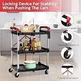 Towallmark 3-Tier Collapsible Service Cart, 168 lbs Load Capacity, Black view 4