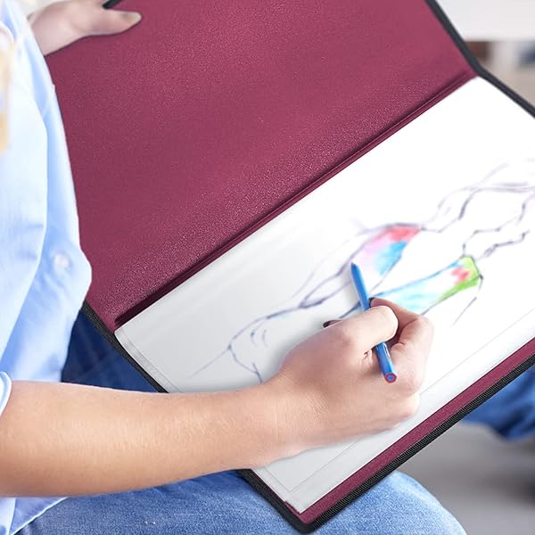 DUNWELL 12X18 ART PORTFOLIO BINDER WITH BLACK MOUNTING PAPER (RUBY), LARGE PORTFOLIO FOLDER FOR ARTWORK STORAGE, 24 SLEEVES DISPLAY 48 PAGES, ACID-FREE POLY 12 X 18 PRESENTATION BOOK