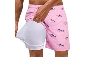 ELETOP Mens Swim Trunks with Compression Liner 5.5" Swim Shorts 2 in 1 Quick Dry Beach Shorts with Zipper Pockets