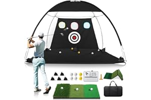 YWITIO 10x7FT Golf Net with Foldable Tri-Turf Practice Mat, All-in-1 Golf Hitting Aid with Scoreboard & Target, Chipping Training Nets for Backyard Driving, Ideal Gifts for Men Dad Husband Boys