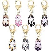 Ouligay 7PCS Mini Cat Keychains Cute Cat Charms Small Cats Key Chains Funny Kitty Keyring Metal Cats Pendant Accessories for Car Keys Purse Handbags Women Valentine's Day Gift Multicolored