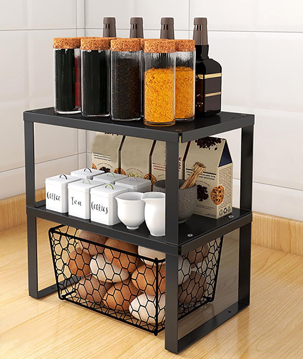 YunNasi Cupboard Shelf Stackable in Stainless Steel Kitchen Shelf Organiser for Kitchen Storage, Bathroom Storage, Makeup Organiser, Cupboard Organiser (2 piece, M:30x20x15cm)