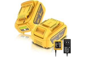 TURPOW New Model 2 Pack 8.0Ah Replacement Battery and Charger for Dewalt 20V Max Batteries DCB200 DCB205-2 DCB206 DCB204 DCB203 DCB208 Compatible with Dewalt 20V Cordless Power Tools