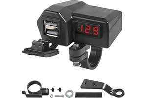 ESEWALAS Motorcycle Phone Charger,Motorcycle Accessories 5V 3.4A Dual USB Charger for 7/8" Handlebar,Car Accessories Motorcycle USB Charger with Voltmeter&ON/Off Switch,Power Adapter for Phone,Tablet
