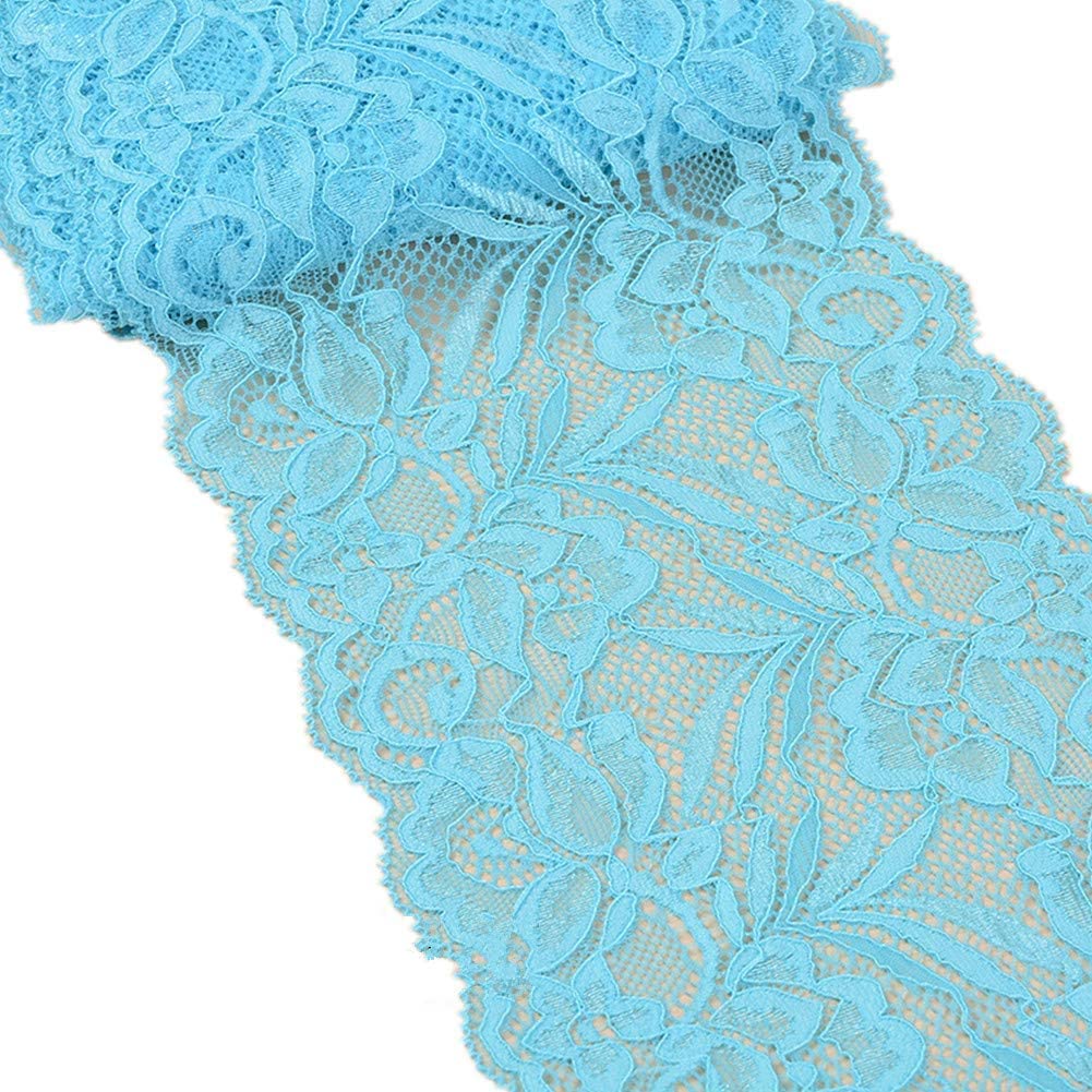 5 Yards Floral Lace Ribbon Stretch Tulle Lace Trim Elastic Webbing Fabric Width 15cm for DIY Jewelry Making Craft Clothes Accessories Gift Wrapping Wedding Party Decoration (Dark Turquoise)