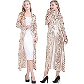 Z&X Women's Sparkling Sequin 1920s Cover Up Loose Open Front Long Sleeve Cardigan Coat Dress for Evening Party