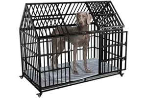 SNIMOY 54 inch Heavy Duty Indestructible Dog Crate with Mat, Escape Proof Dog Cage Kennel with Lockable Wheels, High Anxiety Double Door, Extra Large Crate Indoor for Large Dog with Removable Tray