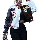 JJdocvanatic Women's Cropped Casual Jacket Colorblock Varsity Jacket Y2K Baseball Bomber Vintage Streetwear Patched Outerwear
