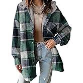 Dokotoo Women's Flannel Hooded Plaid 2026 Shacket Thick Coat Winter Coat for Warmth Button down Warm and Fuzzy Fleece Jacket