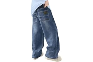 Boys Baggy Jeans Elastic High Waist Wide Leg Denim Pants Teen Kids Retro Casual Loose Trousers School Cute Trendy
